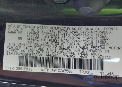 2009 Toyota Tacoma Prerunner V6 from USA, damaged, VIN 3TMJU62N59M075338
